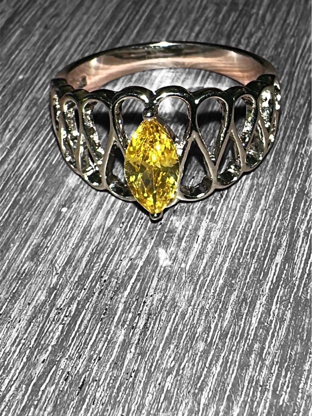 Yellow Marquise Stone Silver Filigree Ring - Women Jewelry